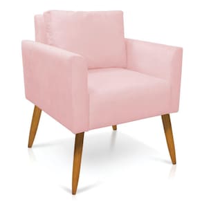 Poltrona Aline Suede Rosa Bebê Pés Palito Castanho - D`Rossi