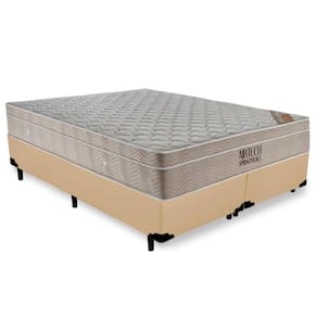 Cama Box King Bipartido Sintético + Colchão Ortobom Airtech Molas Ensacadas 65x193x203 Bege
