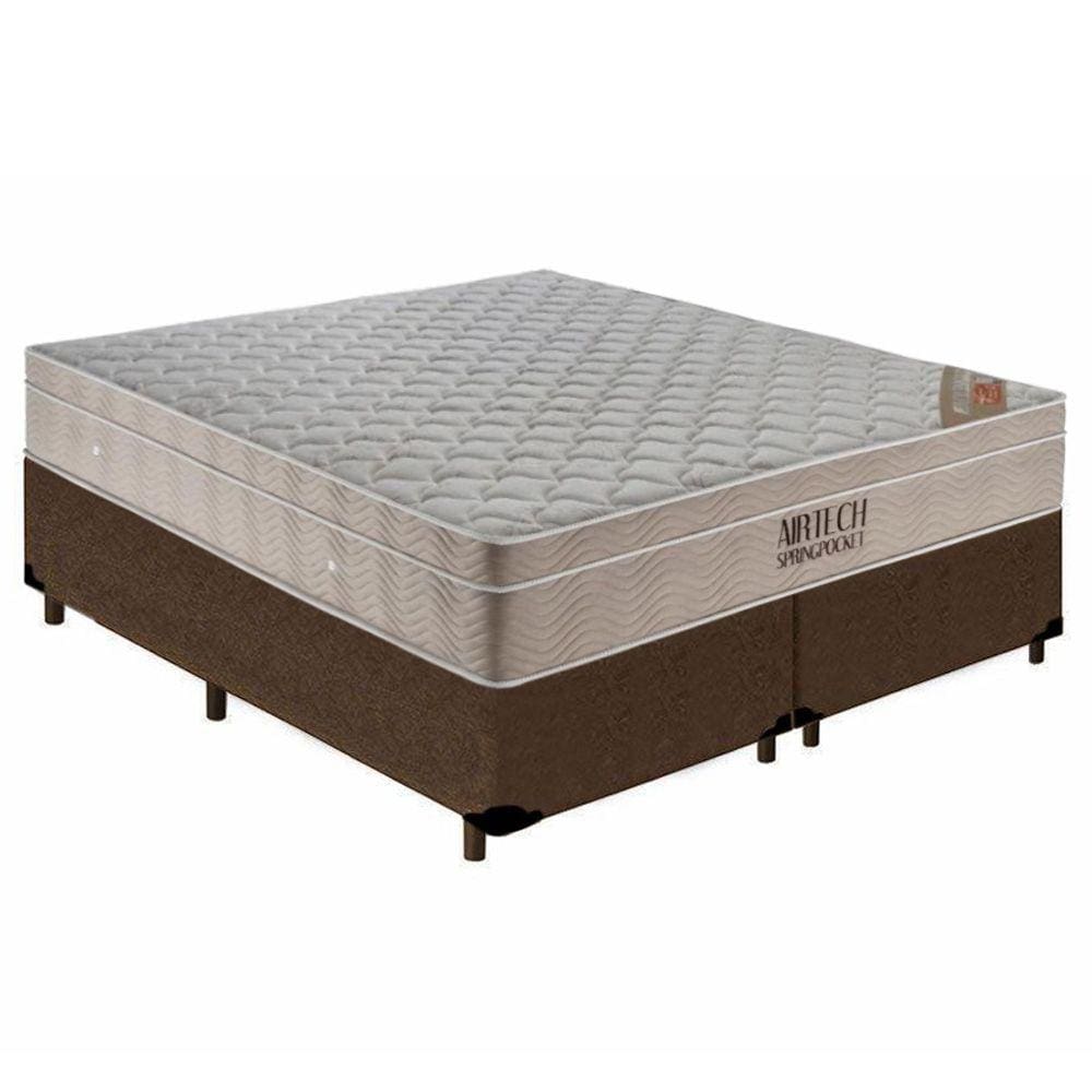 Cama Box King Bipartido Suede + Colchão Ortobom Airtech Molas Ensacadas 65x193x203