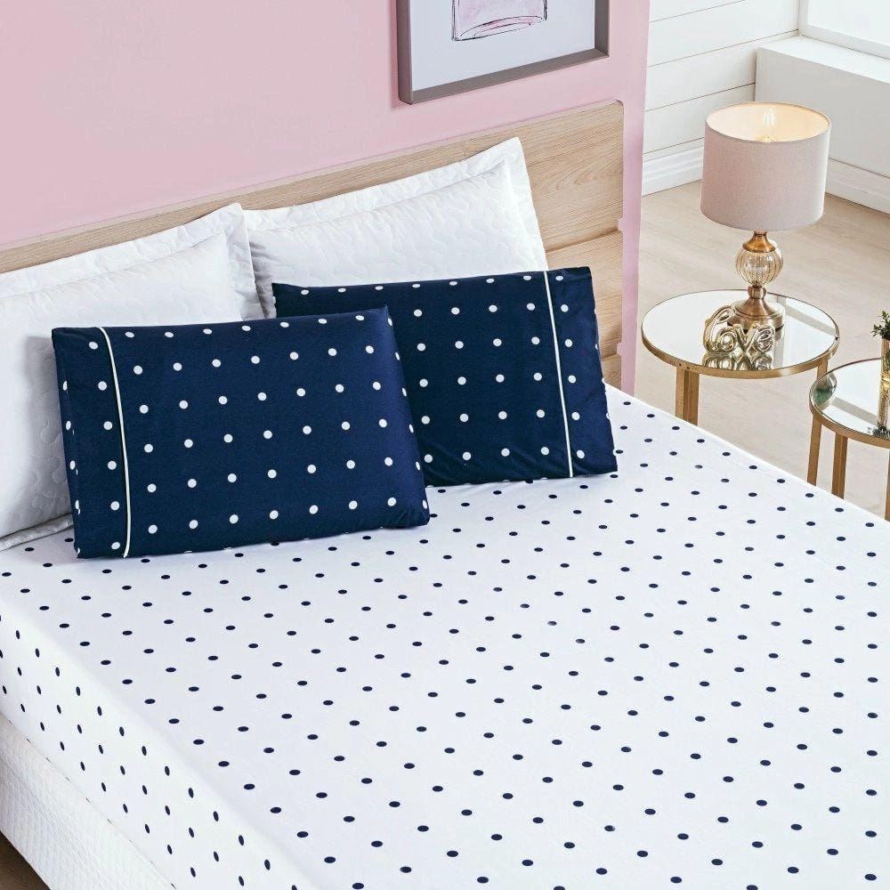 Jogo de Lençol Solteiro Petit Poa 200 Fios 2 Peças - Marinho