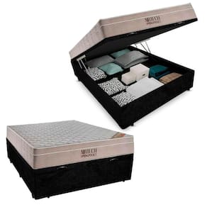 Cama Baú Casal Suede + Colchão Casal Ortobom Airtech Molas Ensacadas 65x138x188 Preto