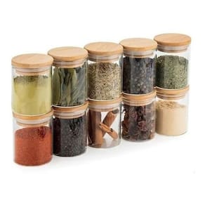 Kit 10 Pcs Pote De Vidro Com Tampa De Bambu Hermético 200Ml