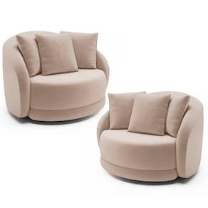 Kit 2 Poltronas Decorativa Giratória para Sala Kaly M22 Veludo Bege - Mpozenato