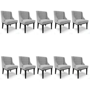 Kit 10 Cadeiras Estofadas para Sala de Jantar Base Fixa de Madeira Preto Lia Suede Cinza - Ibiza