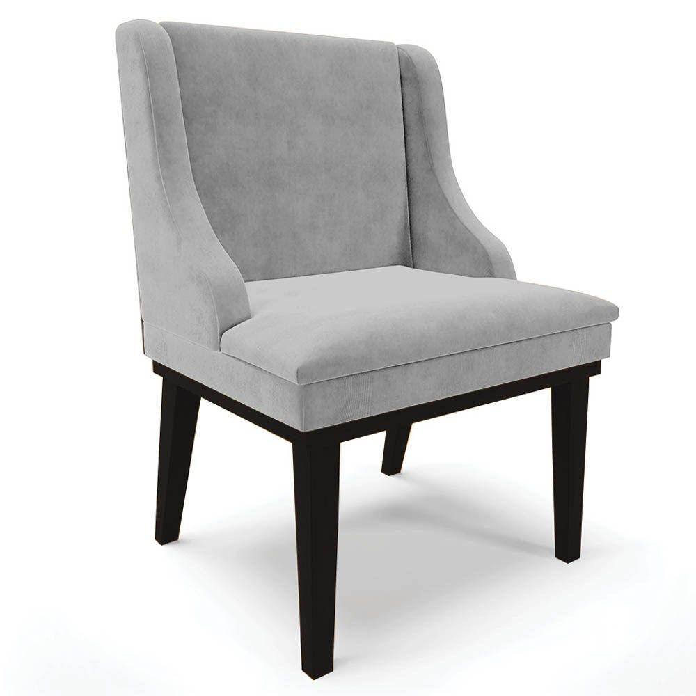 Cadeira Estofada para Sala de Jantar Base Fixa de Madeira Preto Lia Suede Cinza - Ibiza