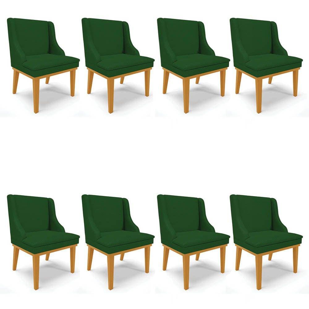 Kit 8 Cadeiras Estofadas para Sala de Jantar Base Fixa de Madeira Castanho Lia Veludo Verde - Ibiza