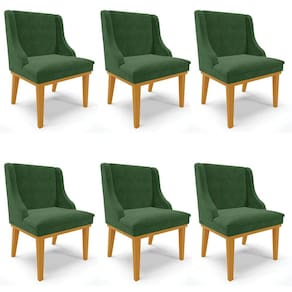 Kit 6 Cadeiras Estofadas para Sala de Jantar Base Fixa de Madeira Castanho Lia Suede Verde - Ibiza