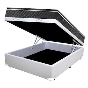 Cama Box Baú Casal Conforto Sintético Branco + Colchão Casal Conforto Espuma D23 Com EPS 14x138x188