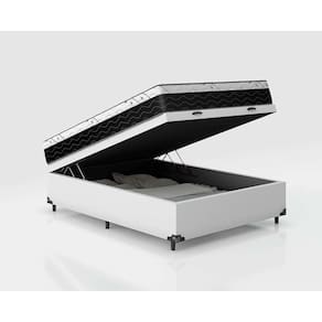 Cama Box Baú Casal Conforto Sintético Branco + Colchão Casal Conforto Espuma D33 Com EPS 28x138x188
