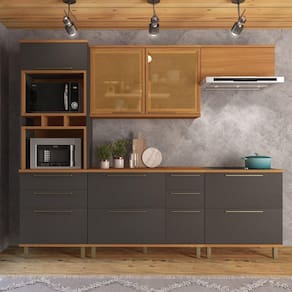 Cozinha Completa 5 Peças 8 Portas 6 Gavetas Madri freijo/cinza