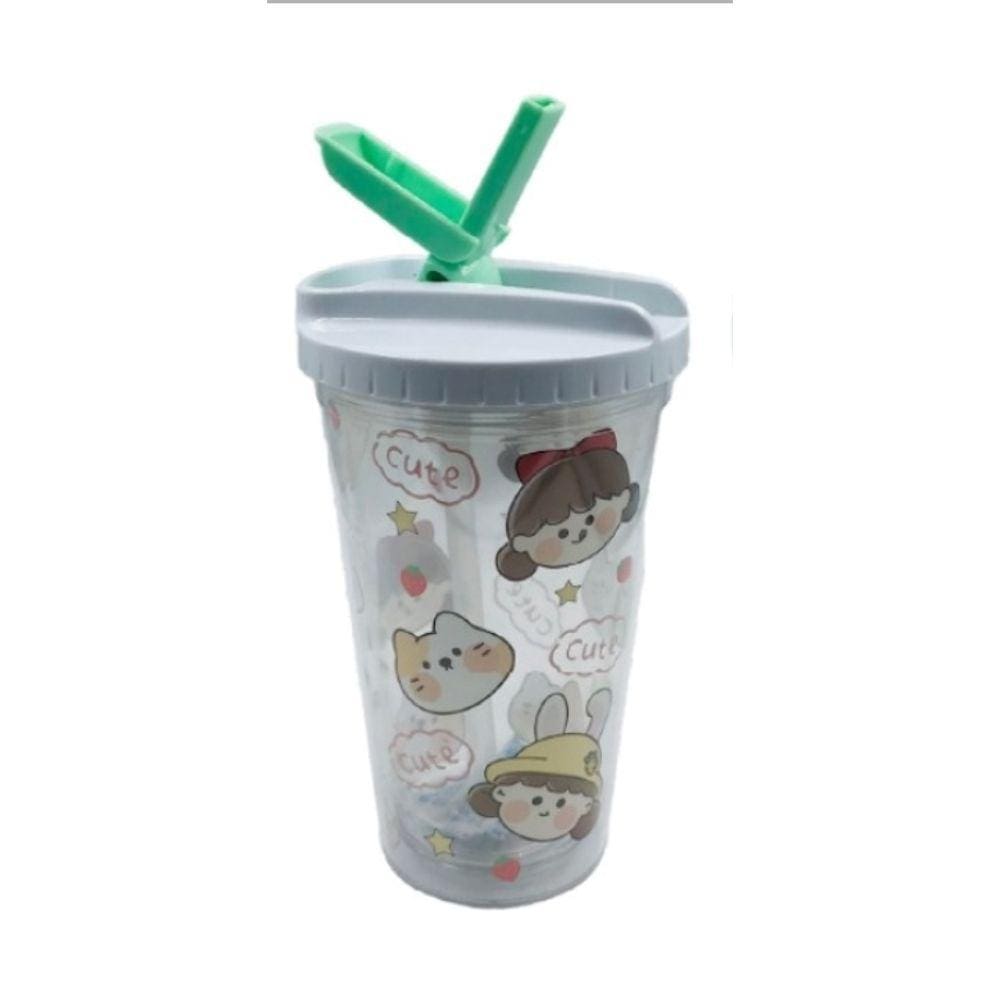 Copo de plástico Infantil Desenho Fofo com Canudo 450ML