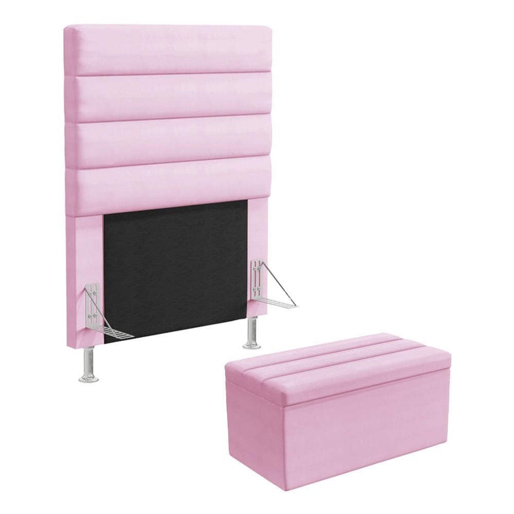 Cabeceira Atlas e Calçadeira Baú Ursa 90 para Cama de Solteiro Z-021 Sued Rosa Bebê Aradecor
