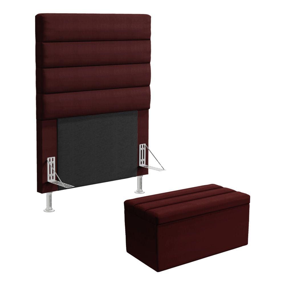 Cabeceira Atlas e Calçadeira Baú Ursa 90 para Cama de Solteiro Z-002 Sued Bordô Aradecor