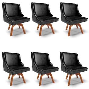 Kit 6 Cadeiras Estofadas Base Giratória de Madeira Lia Sintético Premium Preto - Ibiza