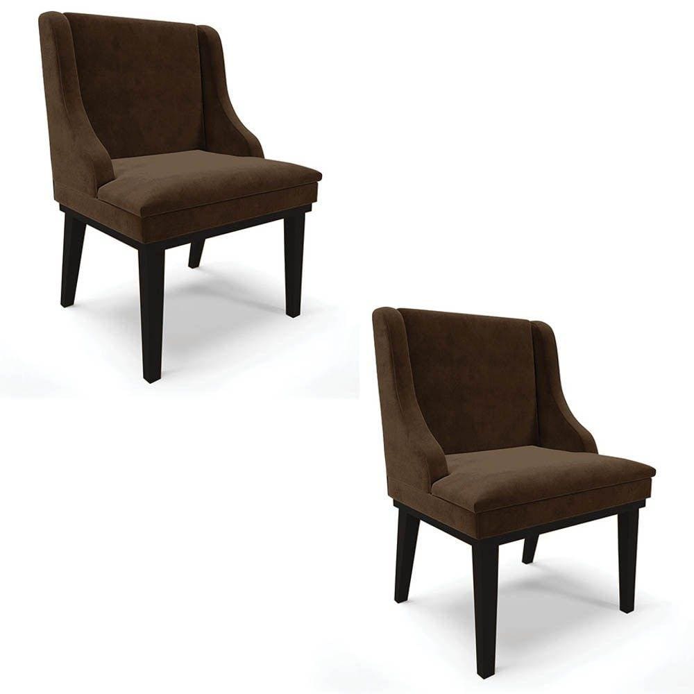 Kit 2 Cadeiras Estofadas para Sala de Jantar Base Fixa de Madeira Preto Lia Suede Marrom - Ibiza