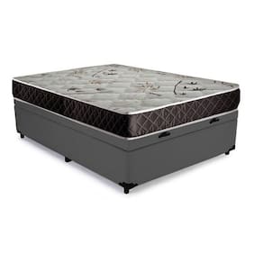 Cama Box Baú Casal Conforto Sintético Cinza + Colchão Casal Conforto Espuma D23 Com EPS 16x138x188