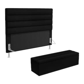 Cabeceira Atlas e Calçadeira Baú Ursa 160 para Cama Queen Z-005 Sued Preto Aradecor