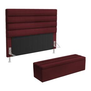 Cabeceira Atlas e Calçadeira Baú Ursa 195 para Cama King N-034 Veludo Bordô Aradecor