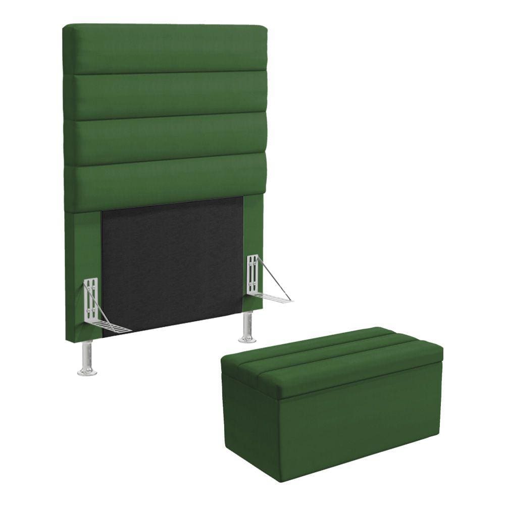 Cabeceira Atlas e Calçadeira Baú Ursa 90 para Cama de Solteiro Z-018 Sued Verde Aradecor