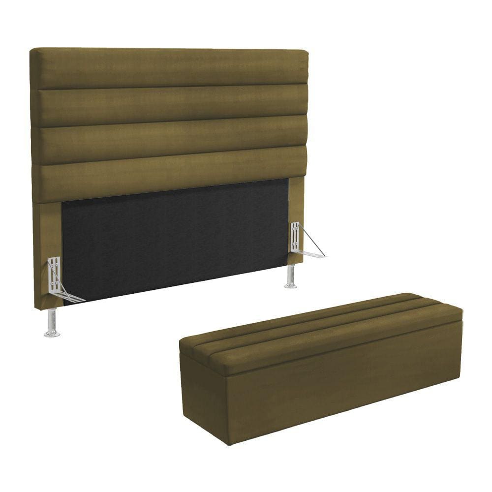 Cabeceira Atlas e Calçadeira Baú Ursa 140 para Cama de Casal Z-006 Sued Capuccino Aradecor