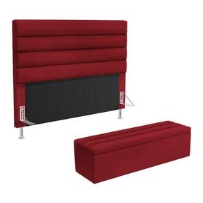 Cabeceira Atlas e Calçadeira Baú Ursa 195 para Cama King Z-001 Sued Vermelho Aradecor