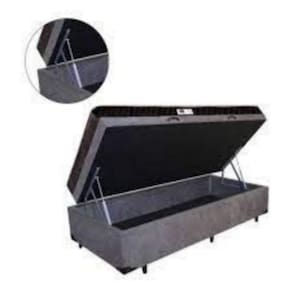 Cama Box Baú Solteiro Conforto Sintético Cinza + Colchão Solteiro Conforto Espuma D23 Com EPS 24x88x188