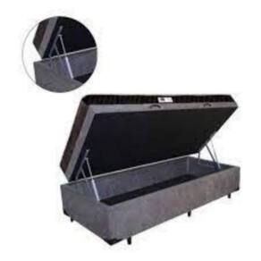 Cama Box Baú Solteiro Conforto Sintético Cinza + Colchão Solteiro Conforto Espuma D33 Com EPS 17x88x188