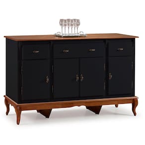 Balcão Buffet 4 Portas e 3 Gavetas com Pés Luiz XV 60635 Linz Móveis - Preto/Imbuia