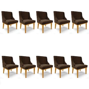 Kit 10 Cadeiras Estofadas para Sala de Jantar Base Fixa de Madeira Castanho Lia Suede Marrom - Ibiza