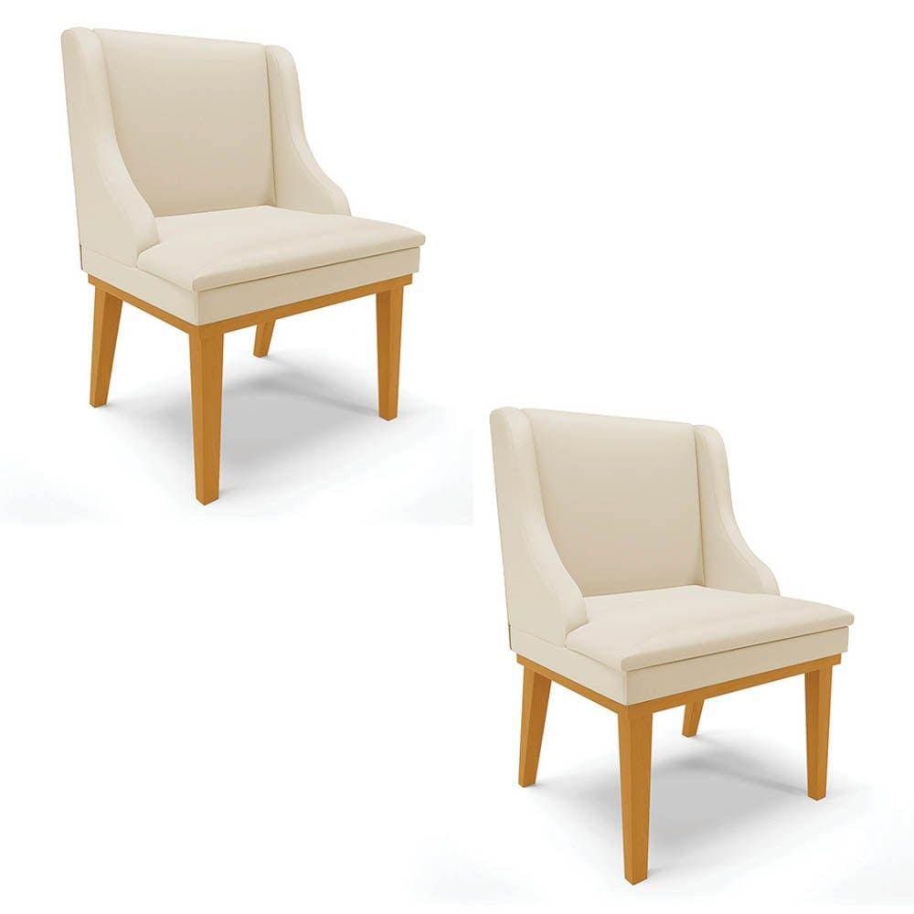 Kit 2 Cadeiras Estofadas Sala de Jantar Base Fixa de Madeira Castanho Lia Sintético Bege - Ibiza