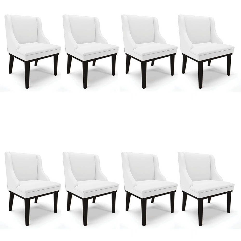 Kit 8 Cadeiras Estofadas Sala de Jantar Base Fixa de Madeira Preto Lia Sintético Branco - Ibiza