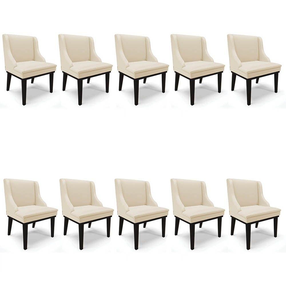 Kit 10 Cadeiras Estofadas Sala de Jantar Base Fixa de Madeira Preto Lia Sintético Bege - Ibiza