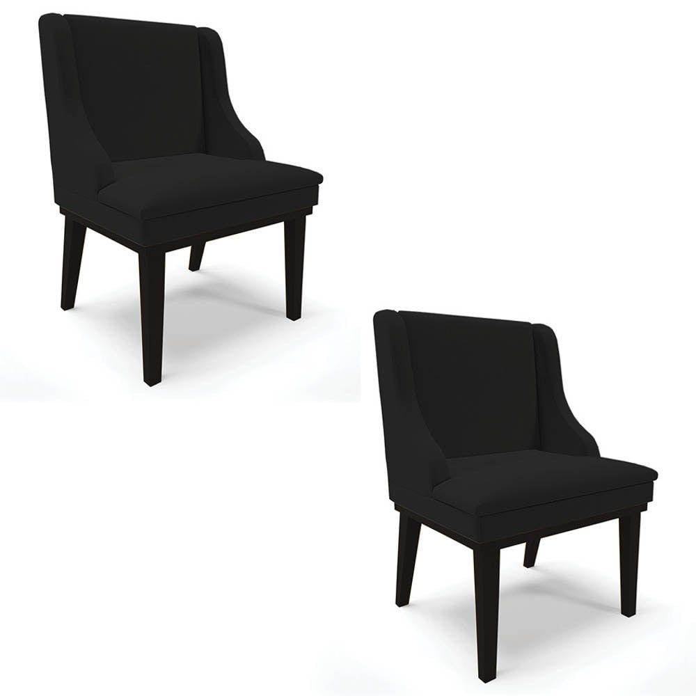 Kit 2 Cadeiras Estofadas para Sala de Jantar Base Fixa de Madeira Preto Lia Linho Preto - Ibiza