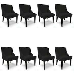 Kit 8 Cadeiras Estofadas para Sala de Jantar Base Fixa de Madeira Preto Lia Linho Preto - Ibiza
