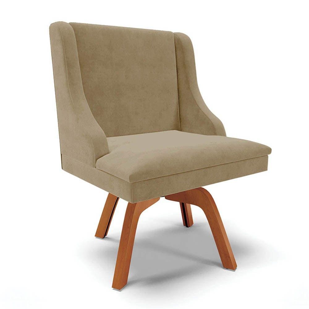 Cadeira Estofada para Sala de Jantar Base Giratória de Madeira Lia Suede Marrom RT - Ibiza