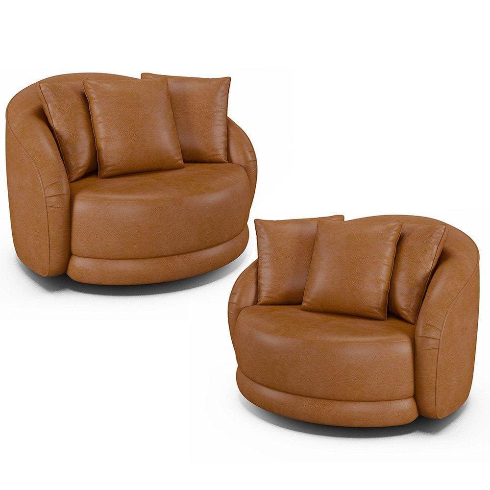 Kit 2 Poltronas Decorativa Giratória para Sala Kaly M22 Sintético Caramelo - Mpozenato