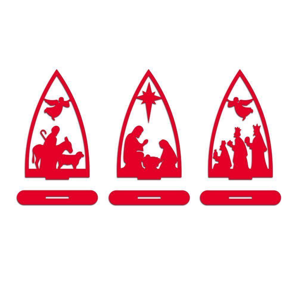 Trio Presépio Natal 9cmx15cm - Cria Arte Laser Vermelho