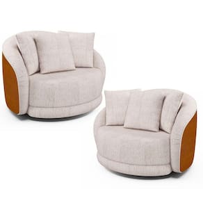Kit 2 Poltronas Decorativa Giratória para Sala Kaly M22 Sintético Caramelo/Linho Bege - Mpozenato