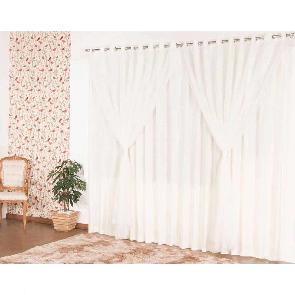 Cortina Para Sala Ou Quarto Microfibra Com Voil 2,00 Palha