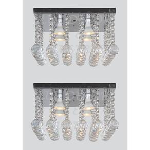 Kit 02 Luminárias Plafon De Cristal Com Base De Inox 30x30cm