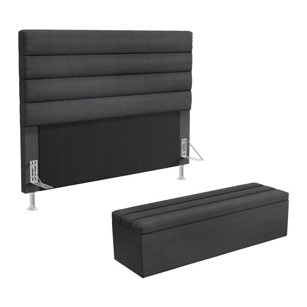 Cabeceira Atlas E Calçadeira Baú Ursa 160 Para Cama Queen N-022 Veludo Aradecor