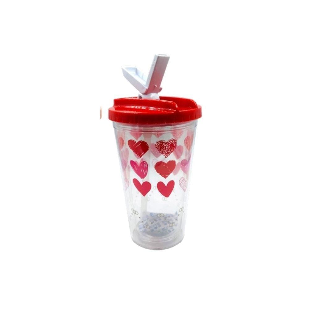 Copo de plástico com Canudo de Desenho Infantil 450ML