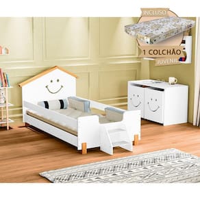 Cama Com Colchão Juvenil Smile AlegraBranca E Mel Branco