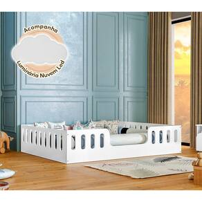 Cama Casal Branca Helo Com Cercado Luminária Branco