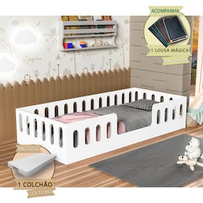 Cama Helo Solteiro Com Colchão Branca Incluso Lousa Mágica Branco