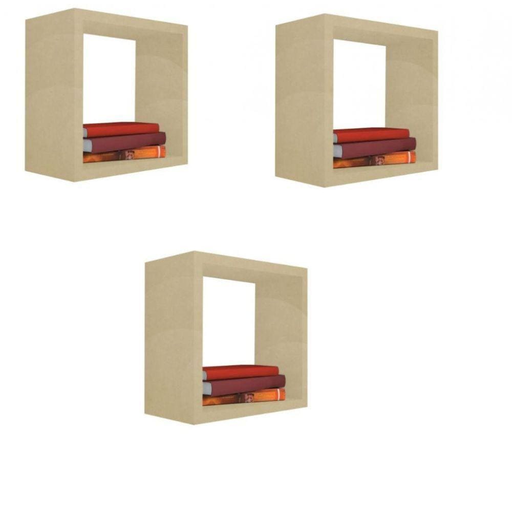 Kit 3 Nicho Decorativo 25x25x15cm Natural Mdf