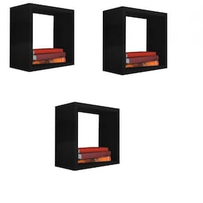 Kit 3 Nicho Decorativo 55x55x20cm Preto Mdf