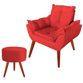 Poltrona Decorativa Para Escritório Suede Vermelho + 01 Puff