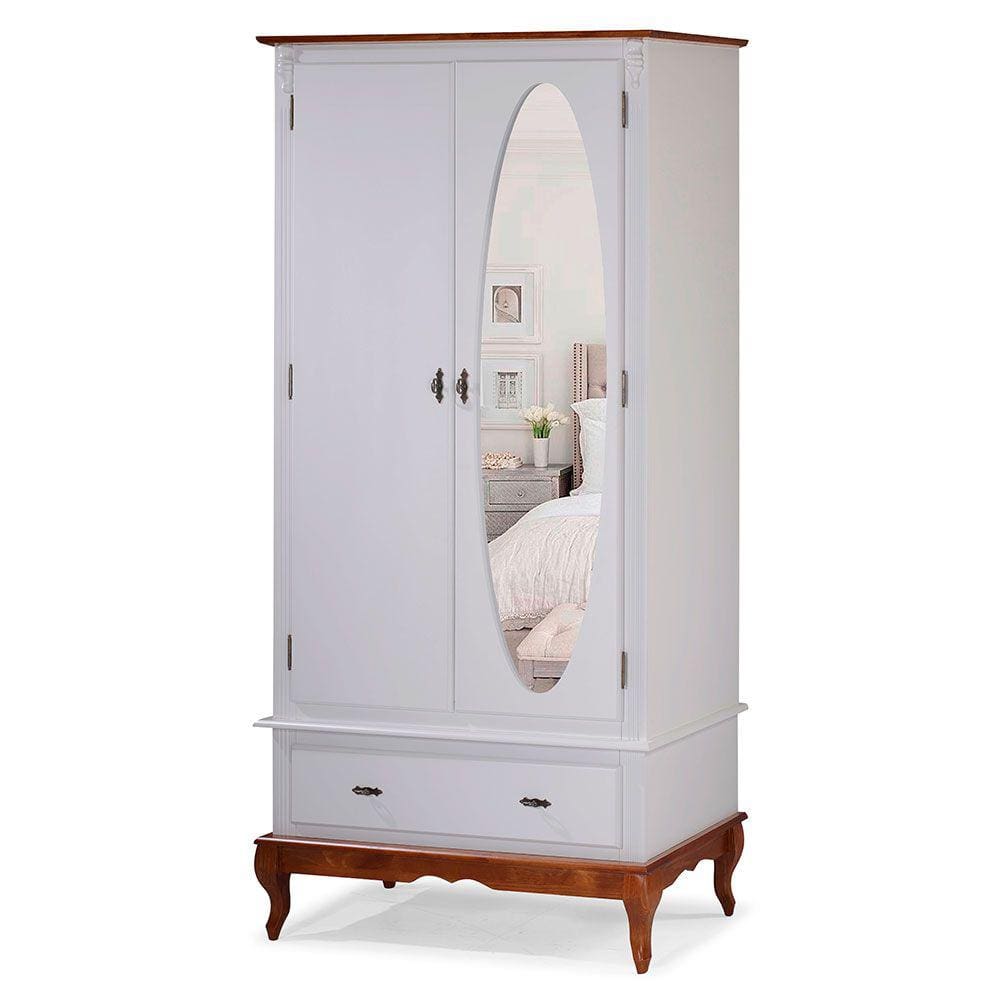 Guarda Roupa Solteiro Com Espelho 2 Portas 1 Gaveta 60406E Linz Móveis - Off White/Imbuia