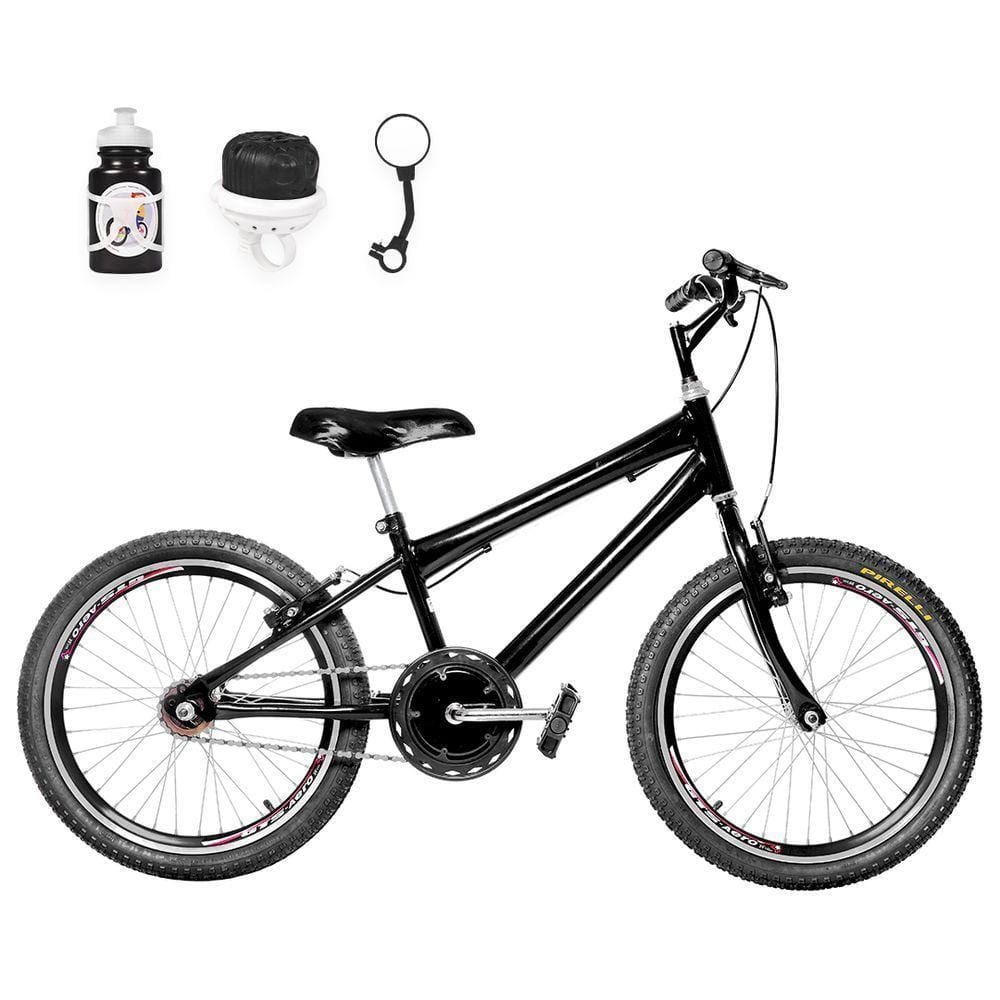 Bicicleta Infantil Masculina Aro 20 Aero + Kit Passeio Preta